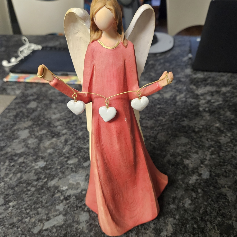 Angel Figurine Wood with Heart Garland